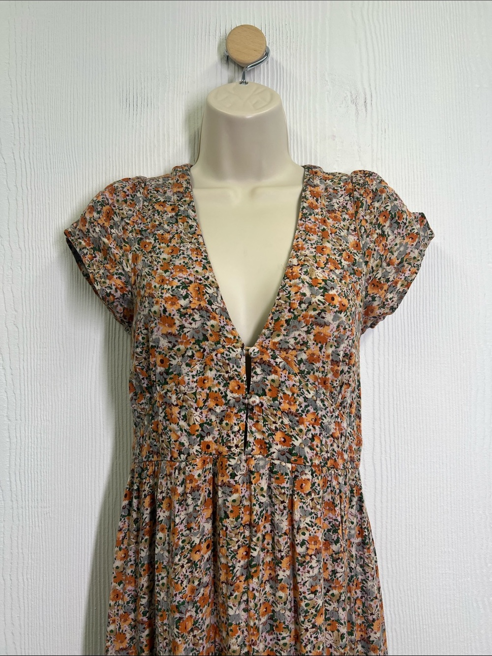Natural Life - Colorful Floral Short Cottagecore Sleeve V Neck Maxi Dress SZ XS - Picture 4 of 11